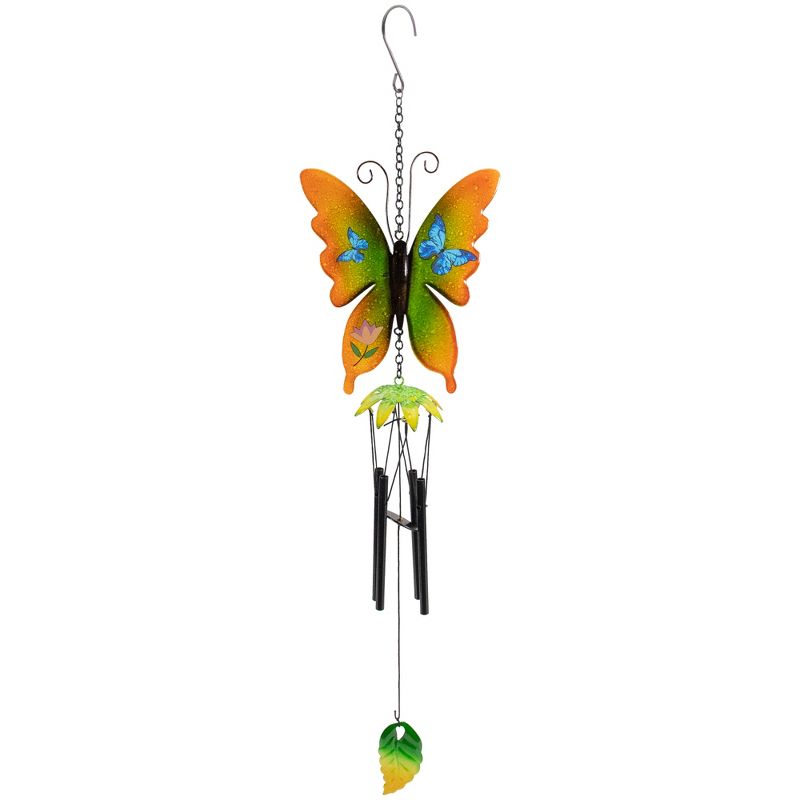 Northlight 15.75" Orange and Green Metal Butterfly Outdoor Garden Windchime, 1 of 6