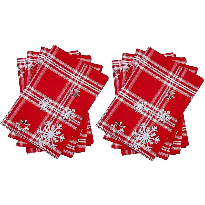 Kovot Set of (1) 72" Table Runner + (8) Placemats | Christmas Holiday Table Decor | Red & White with Foil Accents Snowflake, 3 of 7