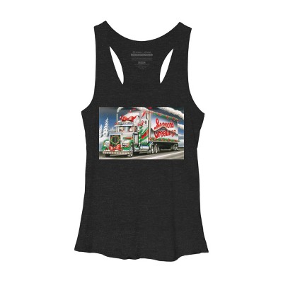 Women's Design By Humans Truck Driver Christmas Shirt Seasons Greetings By Galvanized Racerback Tank Top