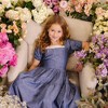 Hope & Henry Girls' Short Bubble Sleeve Crochet Trim Chambray Dress, Kids - 2 of 4