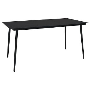 vidaXL Patio Dining Table - Black, Industrial-Style, Steel Frame with Glass Top, Weather-Resistant - 1 of 4