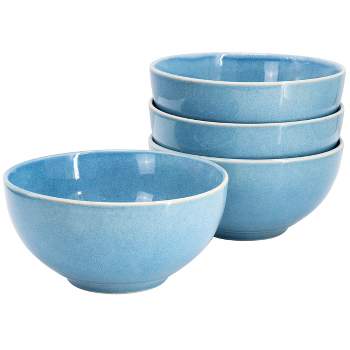 Meritage Sussex 4 Piece 6 Inch Reactive Glaze Stoneware Cereal Bowl Set in Blue