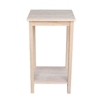 Elegant Unfinished Parawood Portman Accent Table with Shelf