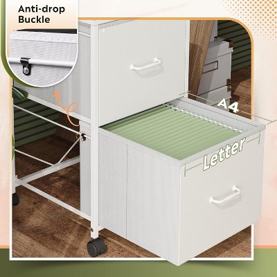 White Fabric 2-Drawer Mobile File Cabinet with Steel Frame
