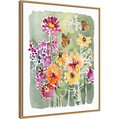 23" x 28" Monarchs and Blooms Framed Canvas Wall Art