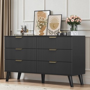 Belord 6 Drawer Double Dresser for Bedroom, Modern Wooden Dresser Chest with Golden Handles for Living Room and Entryway - 1 of 4