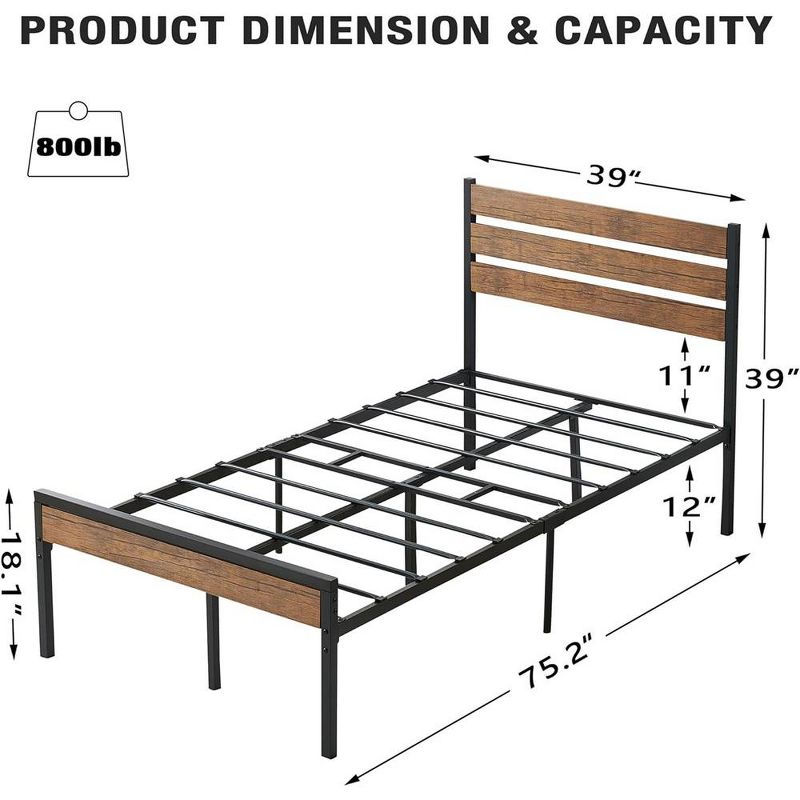Whizmax Twin Size Modern Platform Bed Frame with Wood Headboard and Storage Space Under Frame, Metal Slats Support, Noise Free, Easy Assembly, 5 of 8