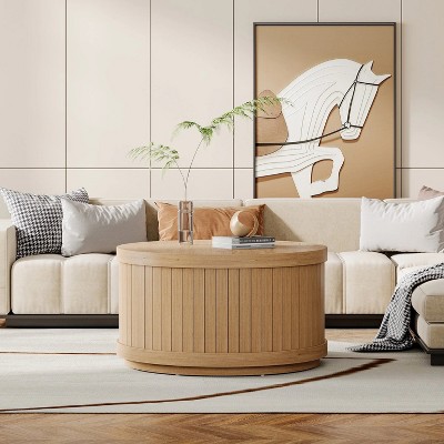 Hommoo 2-Tier Round Coffee Table Light Brown