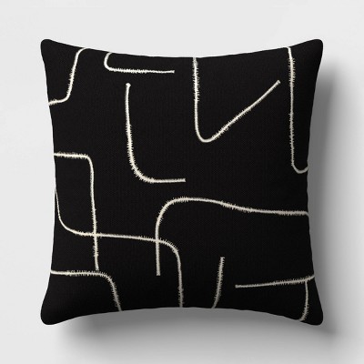 18"x18" Abstract Lines Square Outdoor Throw Pillow Black - Threshold™