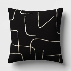 18"x18" Abstract Lines Square Outdoor Throw Pillow Black - Threshold™ - 1 of 4