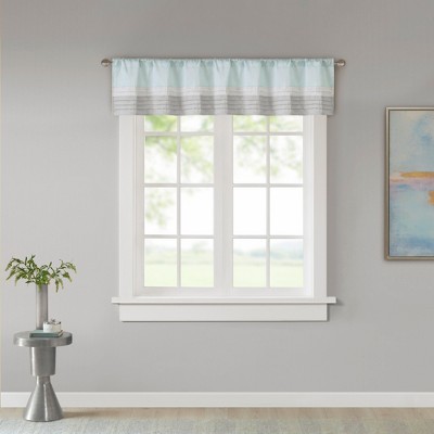 Aqua and Gray Faux Silk Pintuck Window Valance