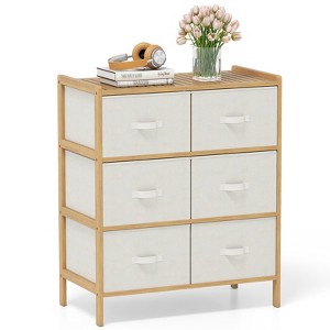 Tangkula Fabric Dresser w/ 6 Drawers Bamboo Storage Tower w/ 6 Folding Fabric Bins - 1 of 4