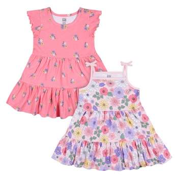 Gerber Baby and Toddler Girls' Short Sleeve Cotton Dresses - 2-Pack