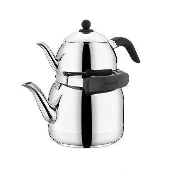  Korkmaz Droppa High-End Stainless Steel Induction-Ready Teapot  with Tri-Ply Encapsulated Base (3.7 Quart): Home & Kitchen