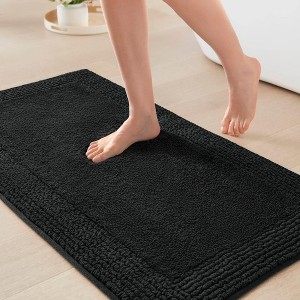 NAYSAYE Bath Rug 24" x 44" Plush Soft 100 Percent Cotton Reversible Dense Absorbent Non Slip for Bathroom, Black - 1 of 4