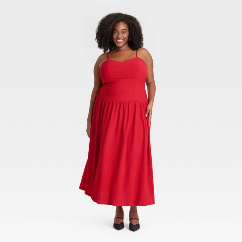 Women s Maxi Drop Waist Dress A New Day Red 1x Target