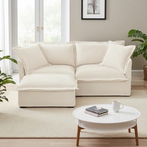 83.4" Chenille Slipcovered L-Shaped Modular Sectional Sofa with French Edges & Removable Covers - 1 of 4
