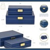 Cheung's Lithos Vintage Rectangular Style Set of 2 Boxes with Stitched Accents & Gold Handles - Blue - 2 of 4