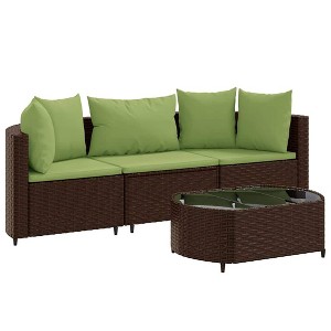 vidaXL Patio Sofa Set with Cushions Lounge Setting Outdoor Furniture Poly Rattan - Brown and Green - 1 of 4