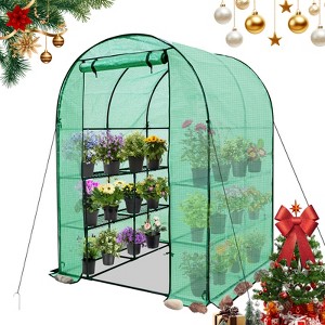 EAGLE PEAK 56.3"x56.3"x76.8" 3-Tier Walk-in Portable Greenhouse, 8-TIER Greenhouse with Roll Up Zipper Door and Windows, Clear/Green - 1 of 4