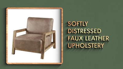 Taupe Faux Leather Accent Chair with Medium Wood Frame