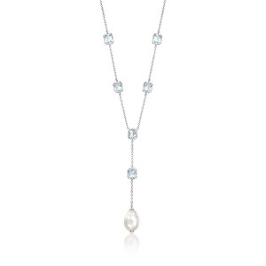 Ross-Simons Rhodium-Plated Y-Necklace With Simulated Blue Gemstones and Pearl Size 18 - 1 of 3
