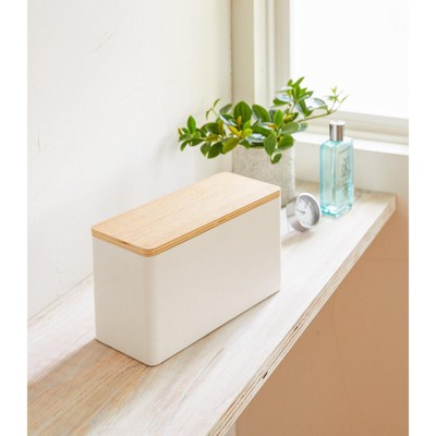White Steel and Wood Lidded Countertop Organizer