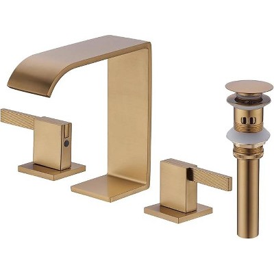 Mixxidea Waterfall Bathroom Sink Faucet 3 Hole, 8 inch with Pop Up Drain brushed gold
