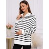 INSPIRE CHIC Women's Maternity Tunic High Low Tops Half Zip Long Sleeve Mock Neck Side Slit Striped Pregnancy Blouse - 2 of 4
