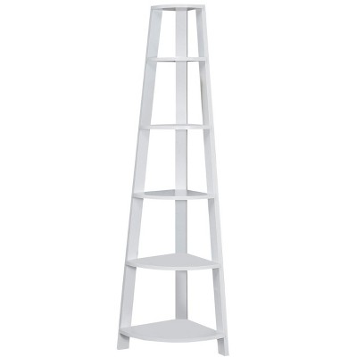 Bookshelf, Bookcase, Etagere, Corner, 5 Tier, 72"h, Office, Bedroom, White Laminate, Contemporary, Modern