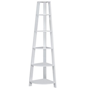 Bookshelf, Bookcase, Etagere, Corner, 5 Tier, 72"h, Office, Bedroom, White Laminate, Contemporary, Modern - 1 of 4