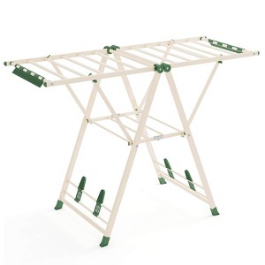 Costway Foldable Metal Laundry Drying Rack with Height Adjustable Wings, 16 Drying Rails White/Beige - 1 of 4