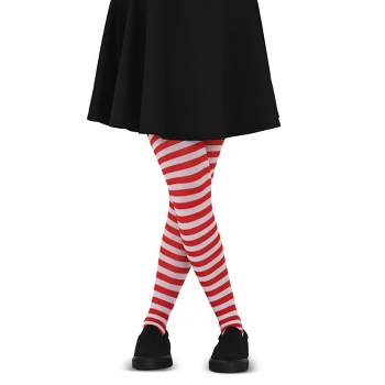 Skeleteen White and Red Tights - Striped Nylon Stretch Pantyhose Stocking Accessories for Every Day Attire and Costumes