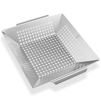 Pure Grill Stainless Steel Vegetable Grilling Basket - Square Wok, Tray, Grill Topper