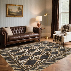 Leopard Print Large Area Rug Soft Low Pile Checkered Hallway Runners Indoor Living Room Carpet Rugs - 1 of 4