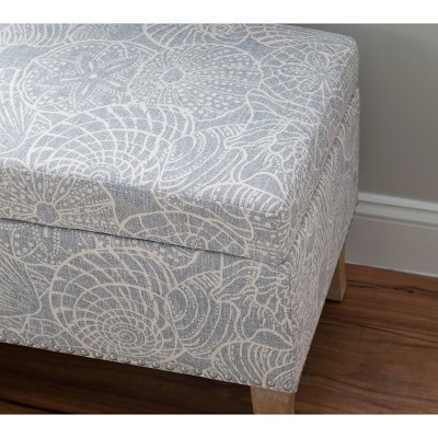 Coastal Charm Stone Gray Storage Ottoman with Seashell Pattern