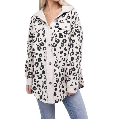 Women's Vintage Washed Leopard Corduroy Buttoned Jacket - BiBi