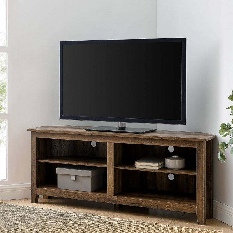 Transitional 4 Cubby Wood Open Storage Corner TV Stand for TVs up to 65" - Saracina Home, 3 of 12