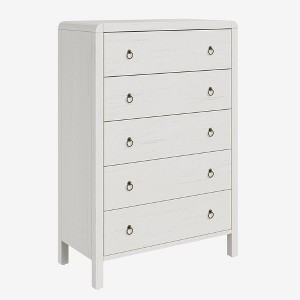 Tall Dresser, Vertical Storage Chest with Gold Ring Pulls, Mid-Century Modern Organizer Cabinet for Bedroom, Living Room - 1 of 4