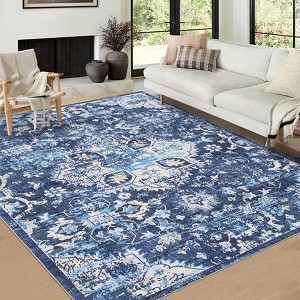 Washable Vintage Oriental Rug Non Slip Low Pile Rug Soft Throw Floor Cover Retro Foldable Indoor Carpet for Living Room Bedroom Playroom Nursery - 1 of 4