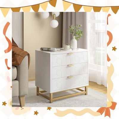 Garvee Sleek Black 3-Drawer Dresser with Gold Accents – Modern Storage Chest with Metal Legs for Bedroom, Living Room, and Hallway