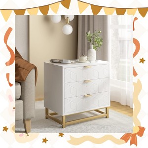 Garvee Sleek Black 3-Drawer Dresser with Gold Accents – Modern Storage Chest with Metal Legs for Bedroom, Living Room, and Hallway - 1 of 4