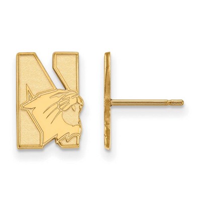 Black Bow Jewelry 14k Yellow Gold Northwestern Wildcats NCAA Post Earrings