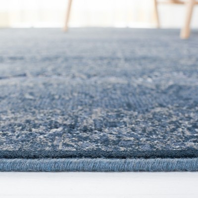 Blue Rectangular Viscose and Silk Area Rug