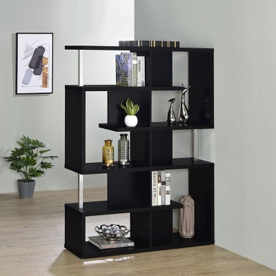 63in 5-Tier Bookshelf with Geometric Design and Open Shelves, Modern Display Rack for Living Room-3irtyhousy