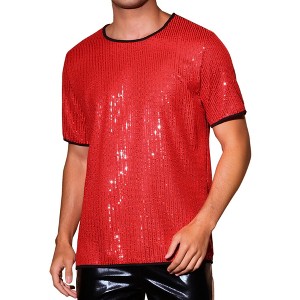 INSPIRE CHIC Men's Metallic Short Sleeved Club Rave Party Sequins Sparkly T-Shirt - 1 of 4