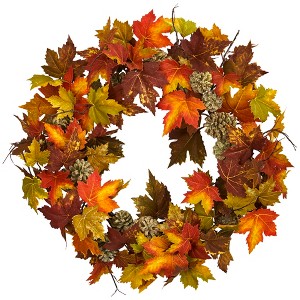 Nearly Natural 24-in Maple and Pinecone Wreath - 1 of 2