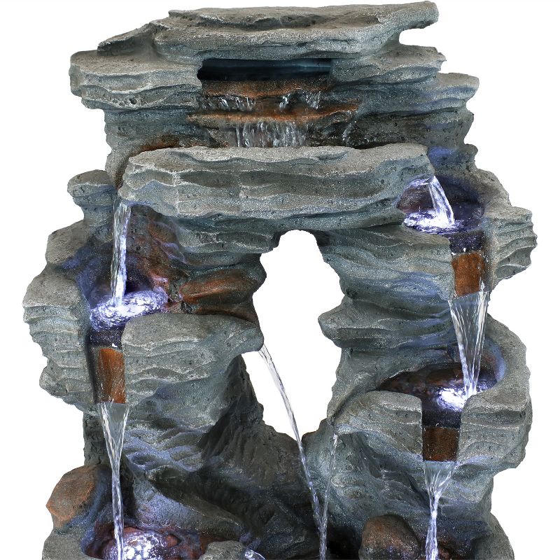 Sunnydaze 39"H Electric Polyresin and Fiberglass Dual Cascading Falls Outdoor Water Fountain with LED Lights, 6 of 16