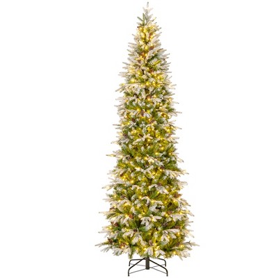 Tangkula 6/7.5/9 FT Pre-Lit Artificial Christmas Tree Snow Flocked Hinged Xmas Tree