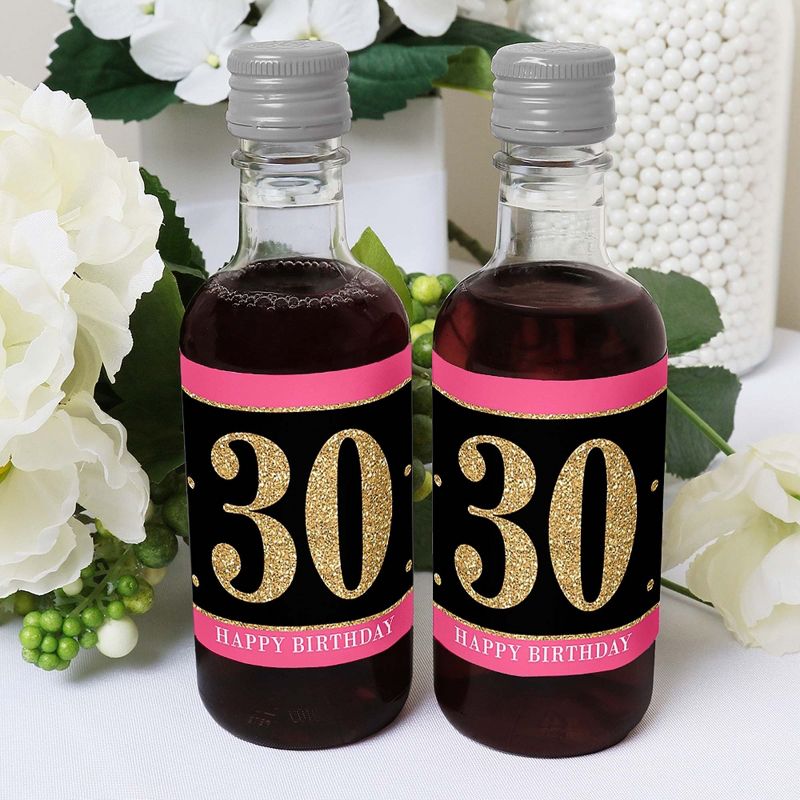 Big Dot of Happiness Chic 30th Birthday - Pink, Black and Gold - Mini Wine and Champagne Bottle Label Stickers - Birthday Party Favor Gift - Set of 16, 5 of 8